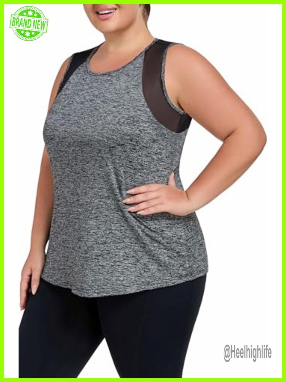 Plus Size Workout Tank with Mesh Panel, Loose Fit Sleeveless Athletic Top,